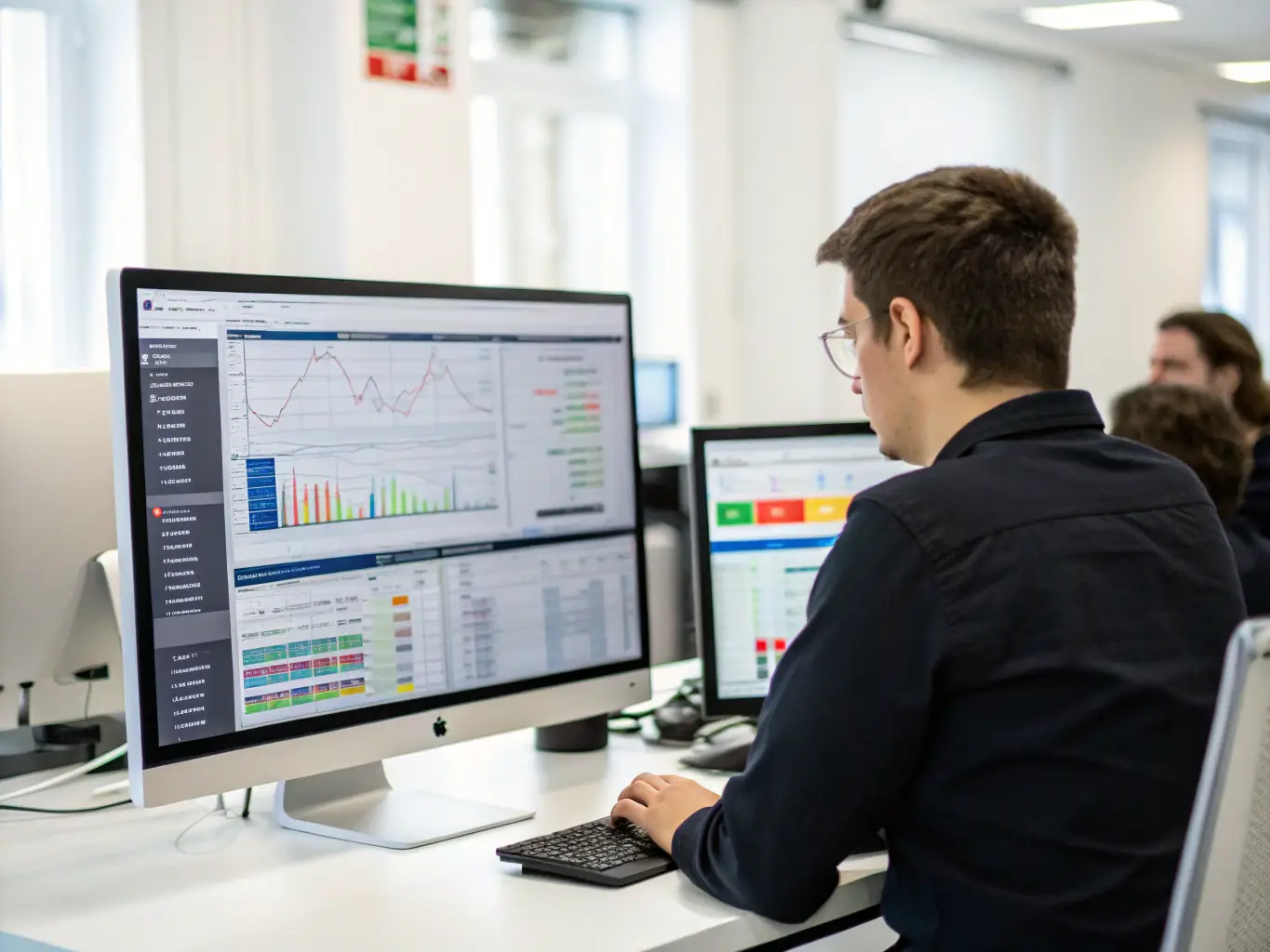 A focused image of software testing in progress, with lines of code visible on a screen and a QA specialist analyzing the data, symbolizing Cyqa's meticulous approach to software quality assurance.